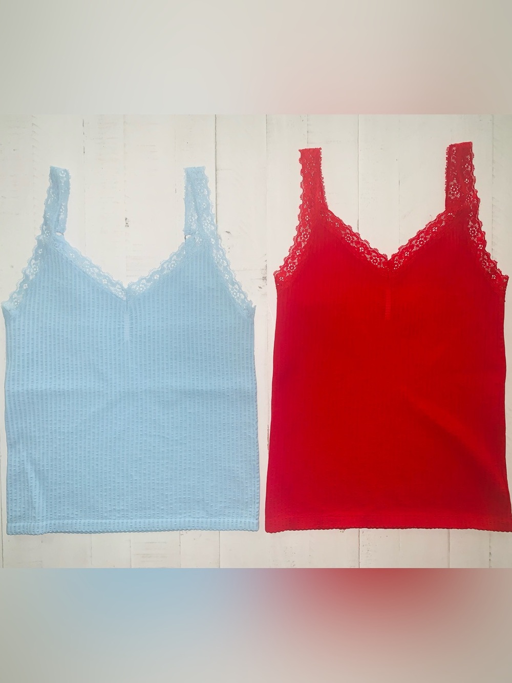No Boundaries Lace-Trim Ribbed Camisoles - Red & Light Blue for 4th of July!